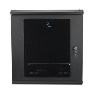 Gabinete Rack de Pared 12 Unidades | 19 Pulgadas | Ventilado | Puerta de Vidrio | Acero Calibre 18 | Carga 100 Kg | 635 x 606 x 612 mm (25 x 23.9 x 24.1 in) | Pintura Electrostática | Negro