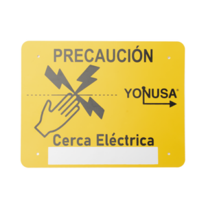 Letrero de PRECAUCION para cercas electrificadas (21.8 x 17 cm) | Estireno Serigrafiado 2 Tintas | Protección UV | 4 Perforaciones