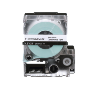 Casete de Etiquetas de Vinilo de Cinta Continua, Color Negro Sobre Blanco, Uso Interior|Exterior, 36 mm (1.42 Pulgadas) de Ancho x 7.6 Metros (24.93 Pies) de Largo