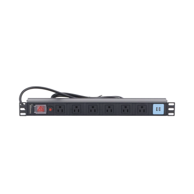 Tomacorriente Horizontal (PDU) de 6 contactos (NEMA 5-15R) + 2 USB para instalación en Rack de 19", 1UR, 125 Vca| 15 A (THE0040091001001) - Image 2