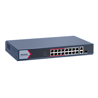 Switch PoE+ | Monitoreable | 16 Puertos 10|100 Mbps PoE+ | 2 Puertos 1000 Mbps Uplink | 1 Puerto SFP Uplink | Modo Extendido hasta 300 Metros | 130 W