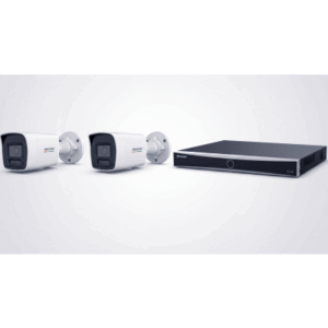 [ KIT ACUSEEK 2 CAM + 1 NVR ] | NVR 12 Megapixel | 8 Canales IP | 8 Puertos PoE | Cámara 4 MP | Tipo Bullet | Luz Dual 30 mts IR + 30 mts Luz blanca | Microfono Integrado | Exterior IP67 | WDR