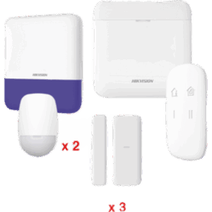 (AX PRO) KIT de Alarma AX PRO | Incluye: 1 Hub con batería de respaldo | 2 Sensores PIR | 3 Contactos Magnéticos mini | 1 Control Remoto | 1 Sirena Inalambrica Exterior | WiFi | Compatible con Hik-Connect P2P