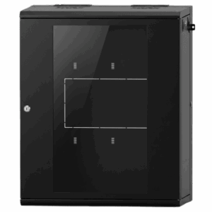 Gabinete Rackeable | 06 Unidades | Pared 19 Pulgadas | Puerta de Cristal | Pintura Electroestática Negro | Abatible 120° | Ventilación 120 mm
