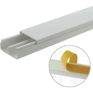 Canaleta blanca de PVC auto extinguible, con división, 20 x 10 mm, tramo 6 pies, con cinta adhesiva (5101-21252)