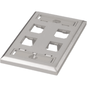 Placa de Pared Vertical, de Acero Inoxidable, Salida Para 4 Puertos Mini-Com, Con Espacios Para Etiquetas