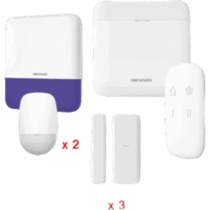 (AX PRO) KIT de Alarma AX PRO | Incluye: 1 Hub con batería de respaldo | 2 Sensores PIR | 3 Contactos Magnéticos mini | 1 Control Remoto | 1 Sirena Inalambrica Exterior | WiFi | Compatible con Hik-Connect P2P