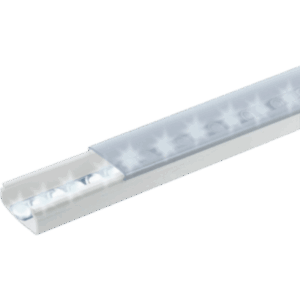 Difusor para tira LED con tapa transparente de PVC auto extinguible, ideal para colocar iluminación, 20 x 10mm, tramo de 1.53 m con cinta Autoadherible.