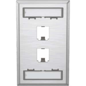 Placa de Pared Vertical, de Acero Inoxidable, Salida Para 2 Puertos Mini-Com, Con Espacios Para Etiquetas