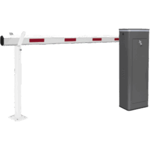 Kit de Barrera Vehicular Izquierda y Brazo Telescópico de Hasta 5.5 m | Finales de Carrera Ajustables por Programación | Movimiento Fluido | Diseño Elegante Color Gris | Con Corona Led Semaforizada