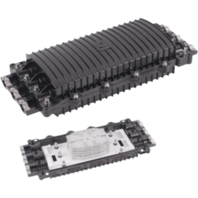 Caja de Distribución de Fibra Óptica Horizontal, hasta 96 Empalmes, Exterior IP68, 3 Puertos de Entrada y Salida