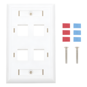 Placa de Pared de 4 Puertos, Keystone, con Espacio para Etiqueta, Color Blanco
