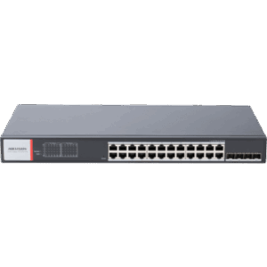 Switch Gigabit PoE+ | Industrial | Administrable | 24 Puertos 1000 Mbps PoE+ | 4 Puertos SFP | Configuración Nube Hik-PartnerPro | Modo Extendido hasta 300 Metros | 370 W