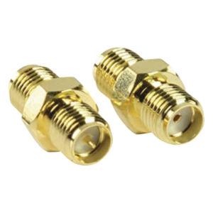 Adaptador Coaxial en Línea | SMA Hembra Inverso a SMA Hembra | Cuerpo Bronce Chapado en Oro | Aislante Teflón