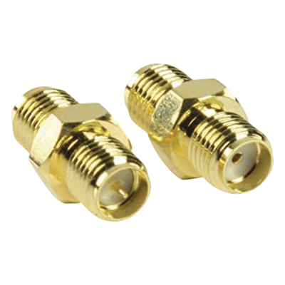 Adaptador Coaxial en Línea | SMA Hembra Inverso a SMA Hembra | Cuerpo Bronce Chapado en Oro | Aislante Teflón