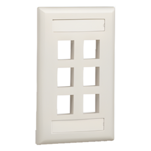 Placa de Pared Vertical | 6 Puertos Keystone | ABS | 69.8 x 114.3 mm | 2.75 x 4.5 pulg. | RoHS | Blanco