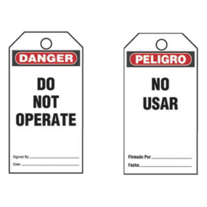 Etiqueta de Seguridad | 76 x 146 mm (3 x 5.75 in) | Vinilo | Negro Sobre Blanco | Paquete 25 Unidades | RoHS