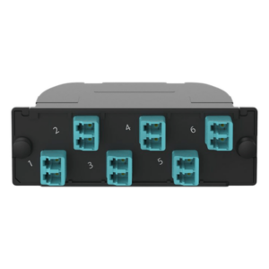 Casete OptiCom de Fibra Óptica Multimodo OM4, Con Conector MPO a 6 LC Duplex, Polaridad Método A, Pérdida de Inserción Estándar