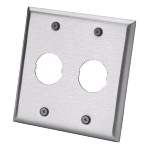 Placa de Pared Doble Industrial | 2 Puertos | Acero Inoxidable | 4.59x4.5x0.16 in | Montaje Vertical