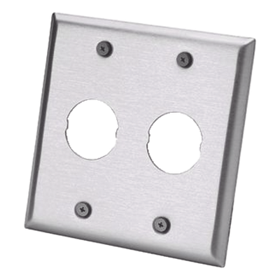 Placa de Pared Doble Industrial | 2 Puertos | Acero Inoxidable | 4.59x4.5x0.16 in | Montaje Vertical