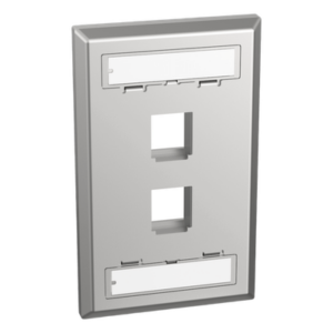 Placa de Pared Vertical | 2 Puertos Keystone | Acero Inoxidable | Estilo Plano | Con Etiquetas