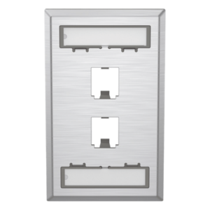 Placa de Pared Vertical | Acero Inoxidable Grado 304 | 2 Puertos Mini-Com | 2.75 x 4.5 in | Espacios para Etiquetas