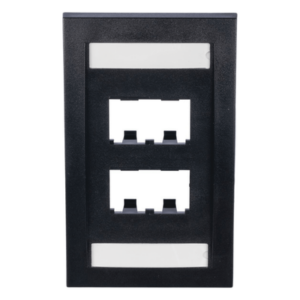 Placa de Pared Vertical | 4 Puertos Mini-Com | Con Espacio para Etiquetas | 2.75 x 4.5 pulg. | Perfil Elevado | Negro