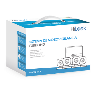 KIT TurboHD 1080p | DVR 8 canales con H.265+ | 4 Cámaras Bala Metálicas | Fuente de Poder | Accesorios de Instalación
