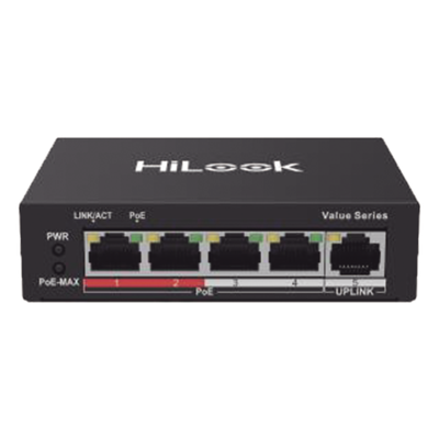 Switch PoE+ | 4 Puertos 10|100 Mbps PoE+ (af | at) | 1 Puerto 10|100 Mbps Uplink | Modo Extendido hasta 250 Metros | 35 Watts