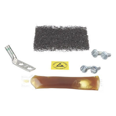 Kit de Puesta a Tierra ESD | Terminal 2 Orificios 45° | Espaciado 5|8" (15.9 mm) | Pasta Antioxidante 5cc | Tornillos 12-24 y M6