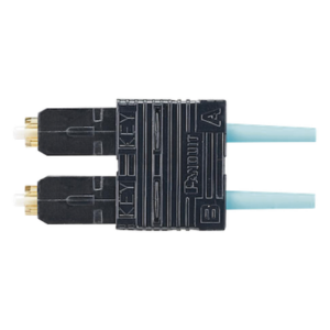 Conector de Fibra Óptica SC Duplex | Multimodo OM3|OM4 50|125 µm | Pre-pulido | Férula Zirconia | 900 µm Tight Buffer | Color Aqua