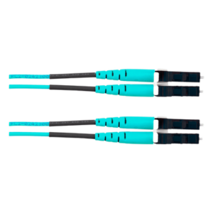 Jumper de Fibra Optica Multimodo 50|125 OM4, LC-LC Duplex, OFNR (Riser), Color Aqua, 25 Metros