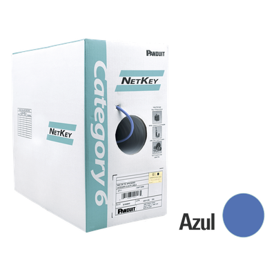 Bobina de Cable UTP 305 Metros (1000 Pies) de Cobre, NetKey, Azul, Categoría 6 (24 AWG), 1000Mbps, Riser (CMR), de 4 Pares