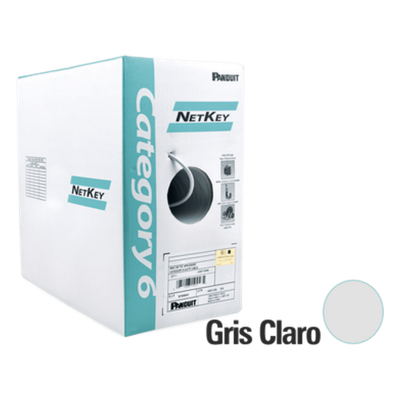 Bobina de Cable UTP de 305 Metros (1000 Pies) de Cobre, NetKey, Gris Claro, Categoría 6 (24 AWG), 1000Mbps, Riser (CMR), de 4 Pares