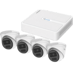 Kit IP 2 Megapixel | NVR de 4 Canales con 4 Puertos PoE+ | 4 Cámaras IP Turret para Exterior | H.265+ | IR 20 m (65.6 ft) | IP67